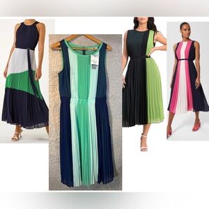 Liz Claiborne TALL dress 6T pleated aqua mint sea green navy blue color block